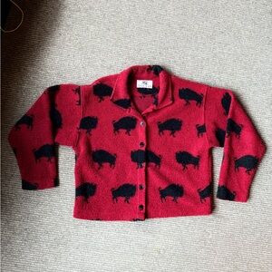 True Grit Red vintage western weathered cashmere wool blend buffalo jacket SZ L